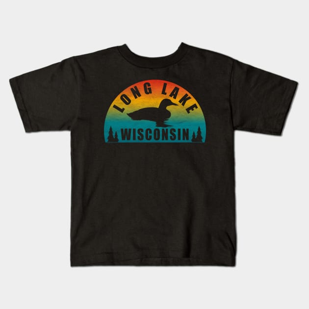 Long Lake Northern Wisconsin Sunset Loon Kids T-Shirt by BirdsEyeWorks